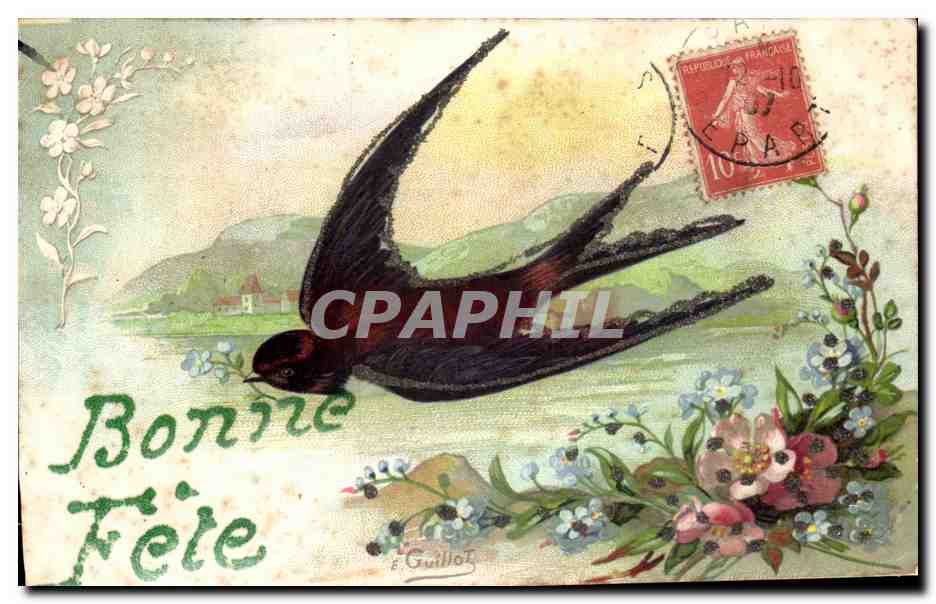 Oiseau en vol — Bonne Fête — E. Guillo — Éditeur non visible