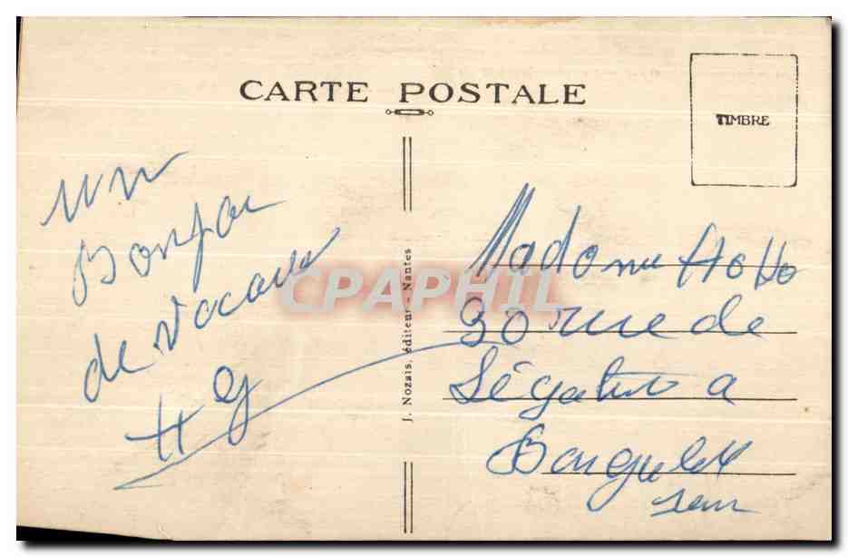 Femme en maillot à étoiles tenant un ballon — Bois Plage, Île de Ré — J. Nozais, Nantes, n°62 — Verso
