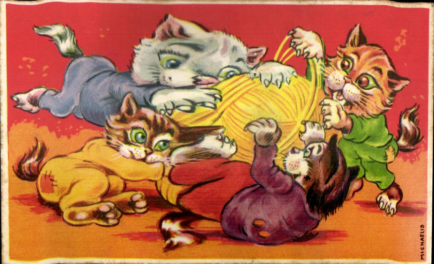 CARTE MUSICALE Chat chatons et pelote de laine