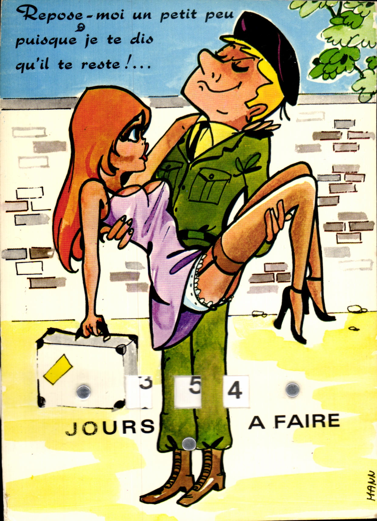 Soldat et femme — scène d'adieu avec compte à rebours — éditeur HANNU, n° de série 3 5 4