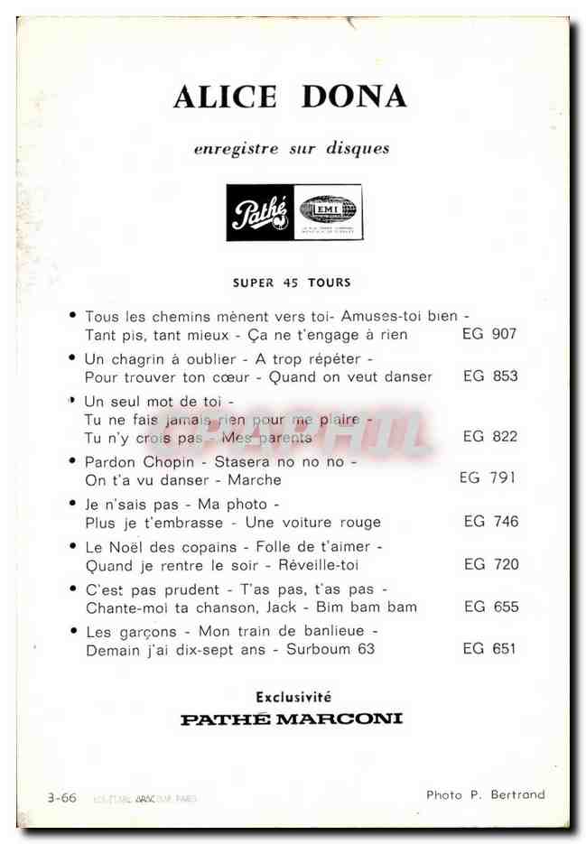 Carte dedicacee Alice Dona compagne de Laurent Boyer M6  — Rückseite