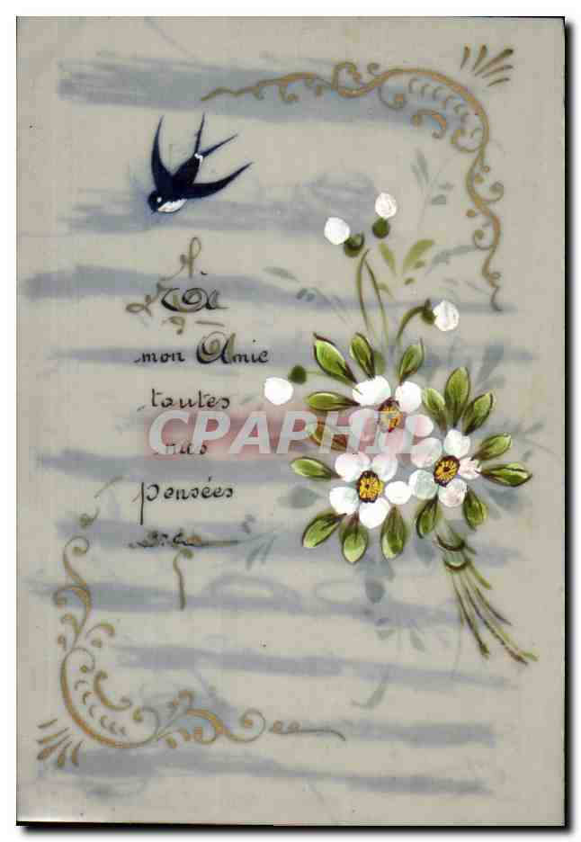 CPA Fantaisie Mon Amie Toutes Pensees Fleurs Hirondelle