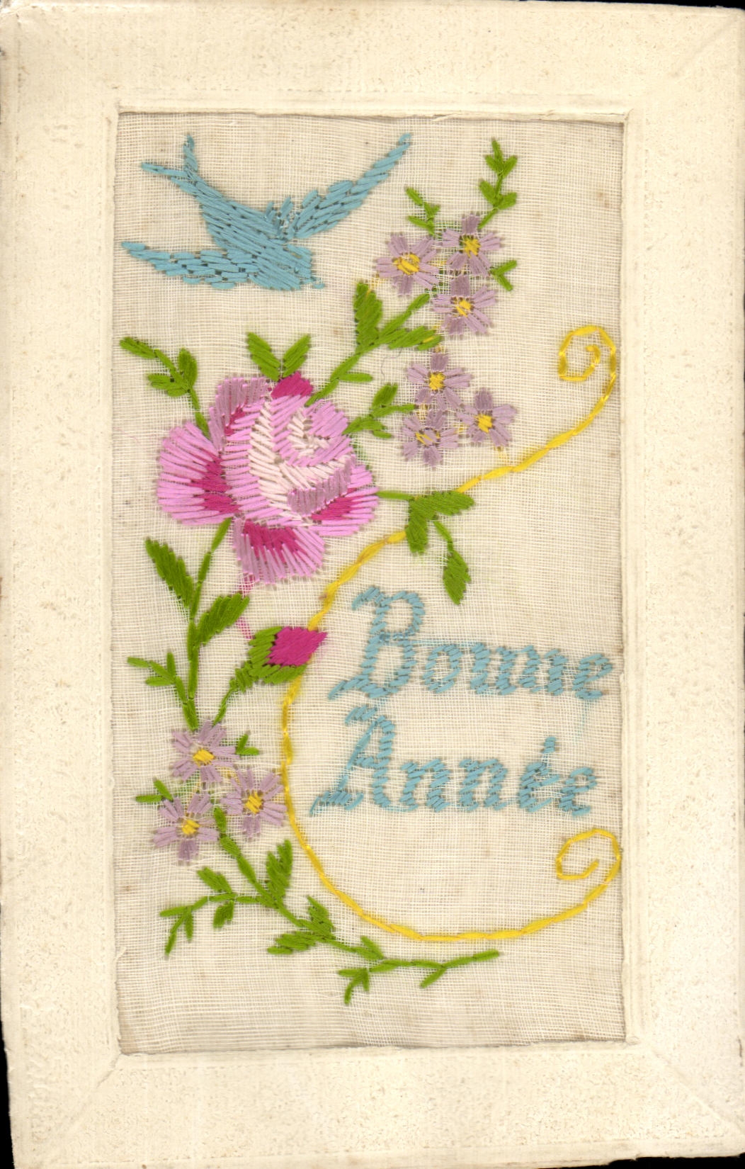 CPA Fantaisie Fleurs Brodee Bonne Annee