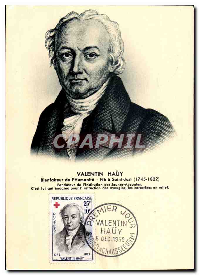 Carte Maximum Valentin Hauy Bienfaiteur de l humanite Saint Juste 