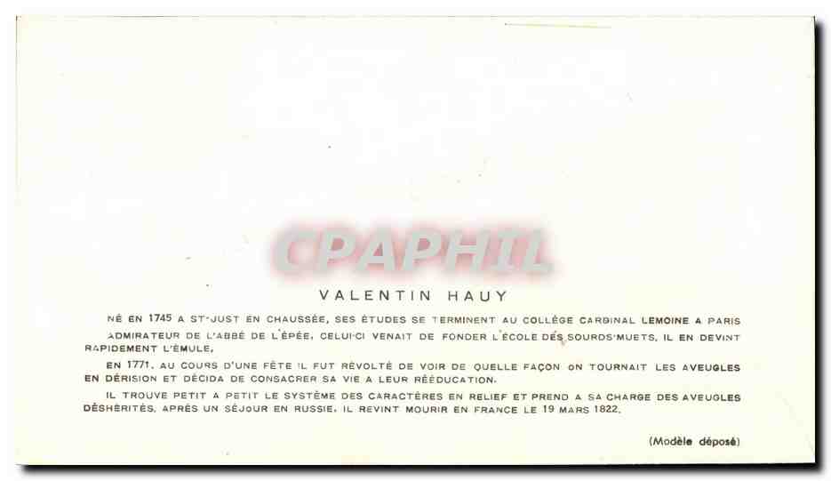FDC Premier Jour D Emission Historique Valentin Hauy St Just en Chausse — Rückseite