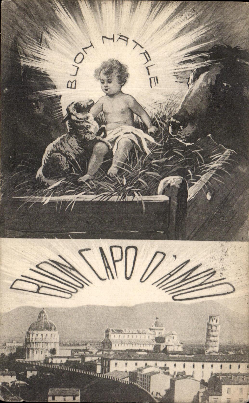 CPA Buon Natale Capo d anno ange Mouton Vache