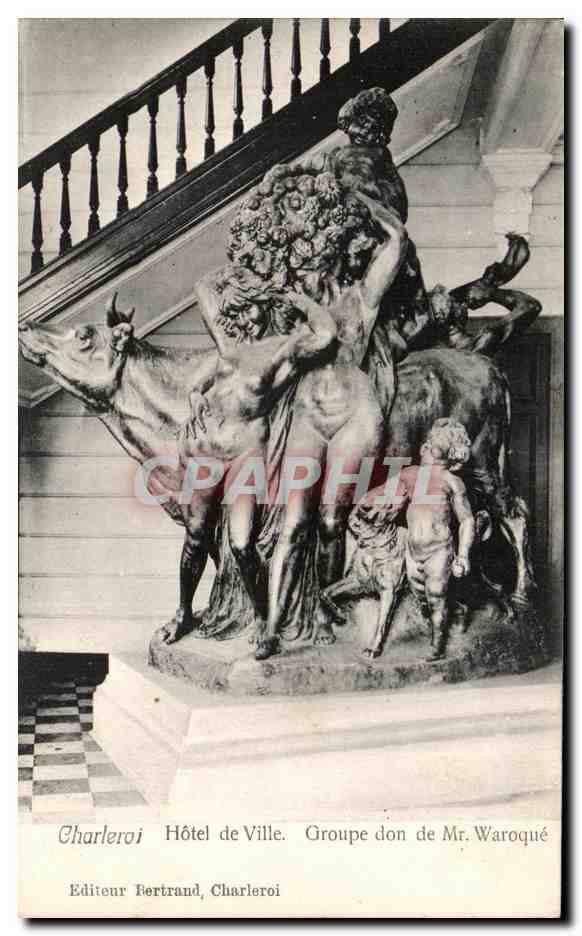 CPA Charleroi Hotel De Ville Groupe don de Mr Waroque Vache