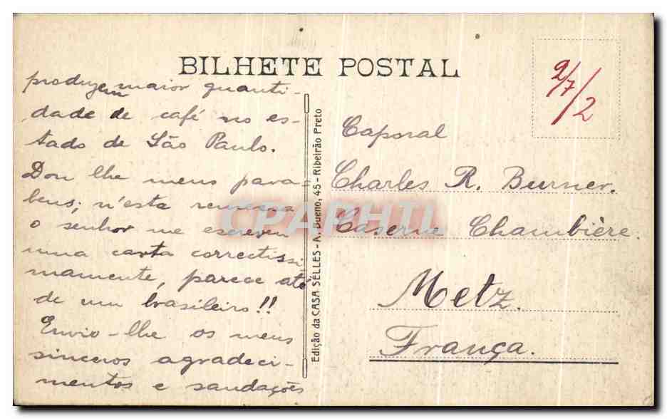 CPA Santa Casa de Misericordia Ribeirao Preto Bresil — Rückseite