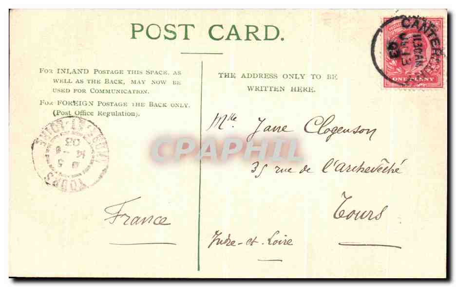 CPA Canterbury Burchery Lane Boucher — Back