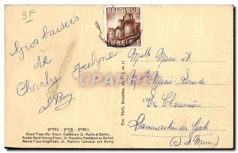 CPA La Grand Ypres Place Rol Albert Cathedrale St Martin et Beffral — Rückseite