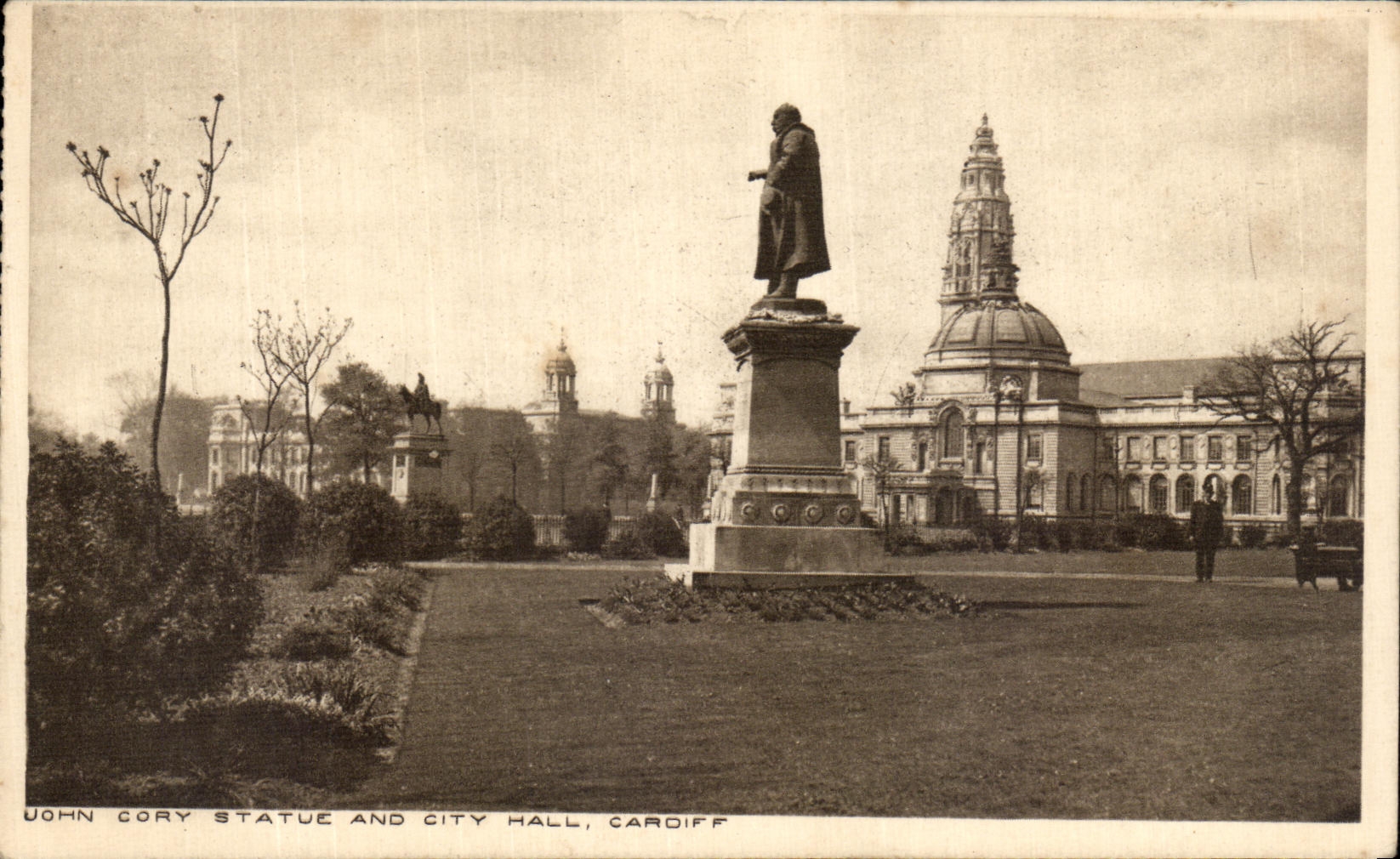 CPA Cory statue and city Hall Cardiff