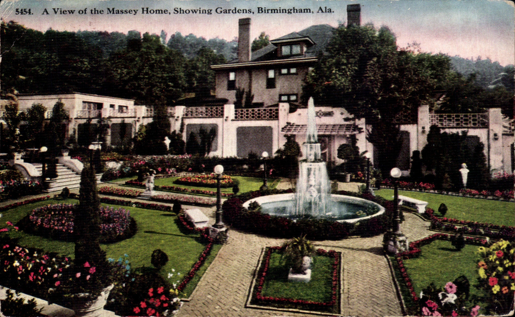 CPA A View of the Massey Home Showing Gardens Birmingham Ala