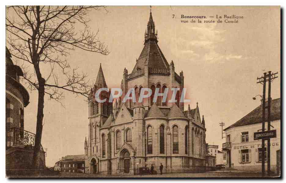 CPA Bonsecours La Basilique Vue De La Route de Conde Hotel de France