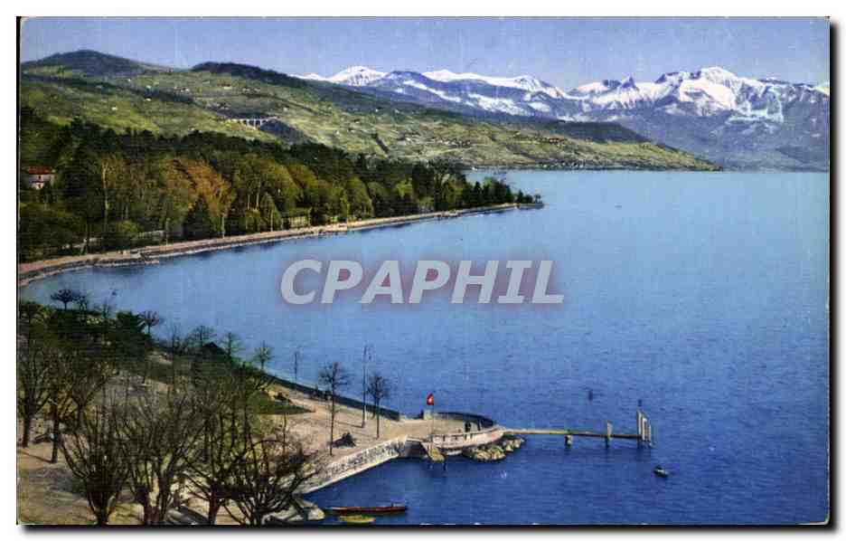 CPA Ouchy Lausanne Les Quais et Les Alpes