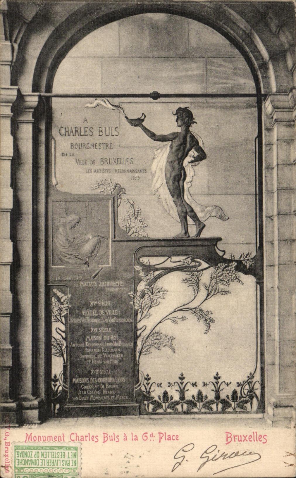 CPA Bruxelles Monument Charles Buls et la Grand Place