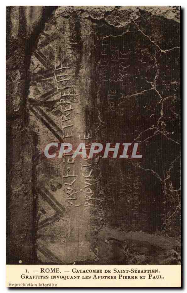 CPA Rome Catacombe De Saint Sebastien Graffites invoquant les apotres Pierre et Paul