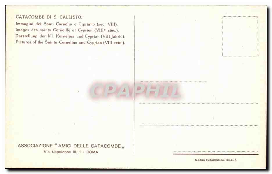 CPA Rome Catacombe di S Callisto Immagini dei Santi Cornelio e Cipriano — Rückseite