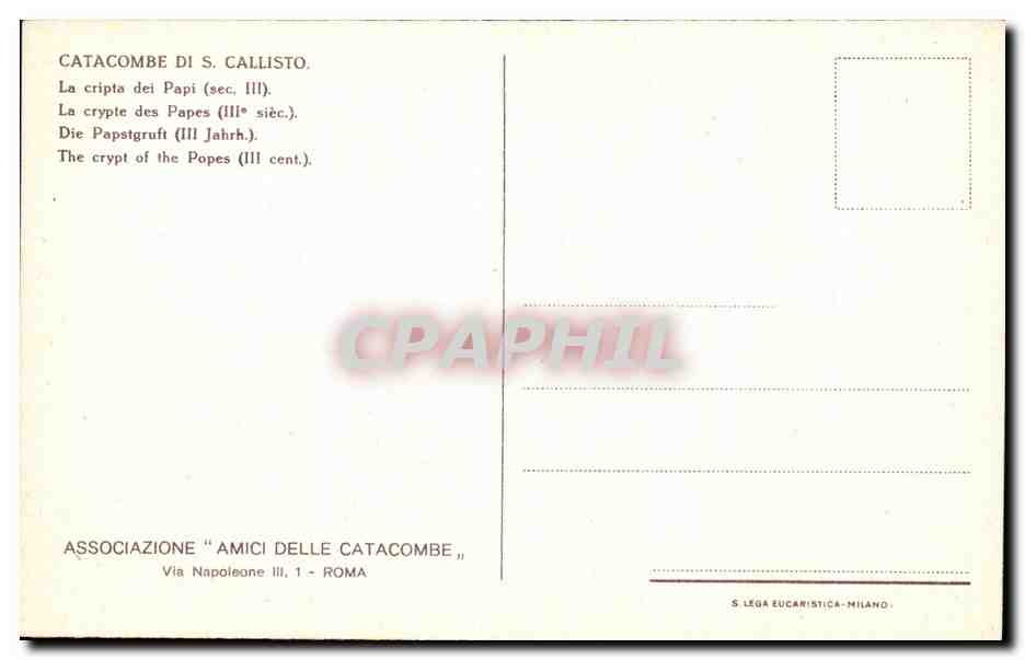 CPA Rome Catacombe di S Callisto La cripta dei Papi — Rückseite