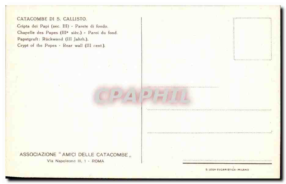 CPA Rome Catacombe di S Callisto Cripta dei papi — Rückseite