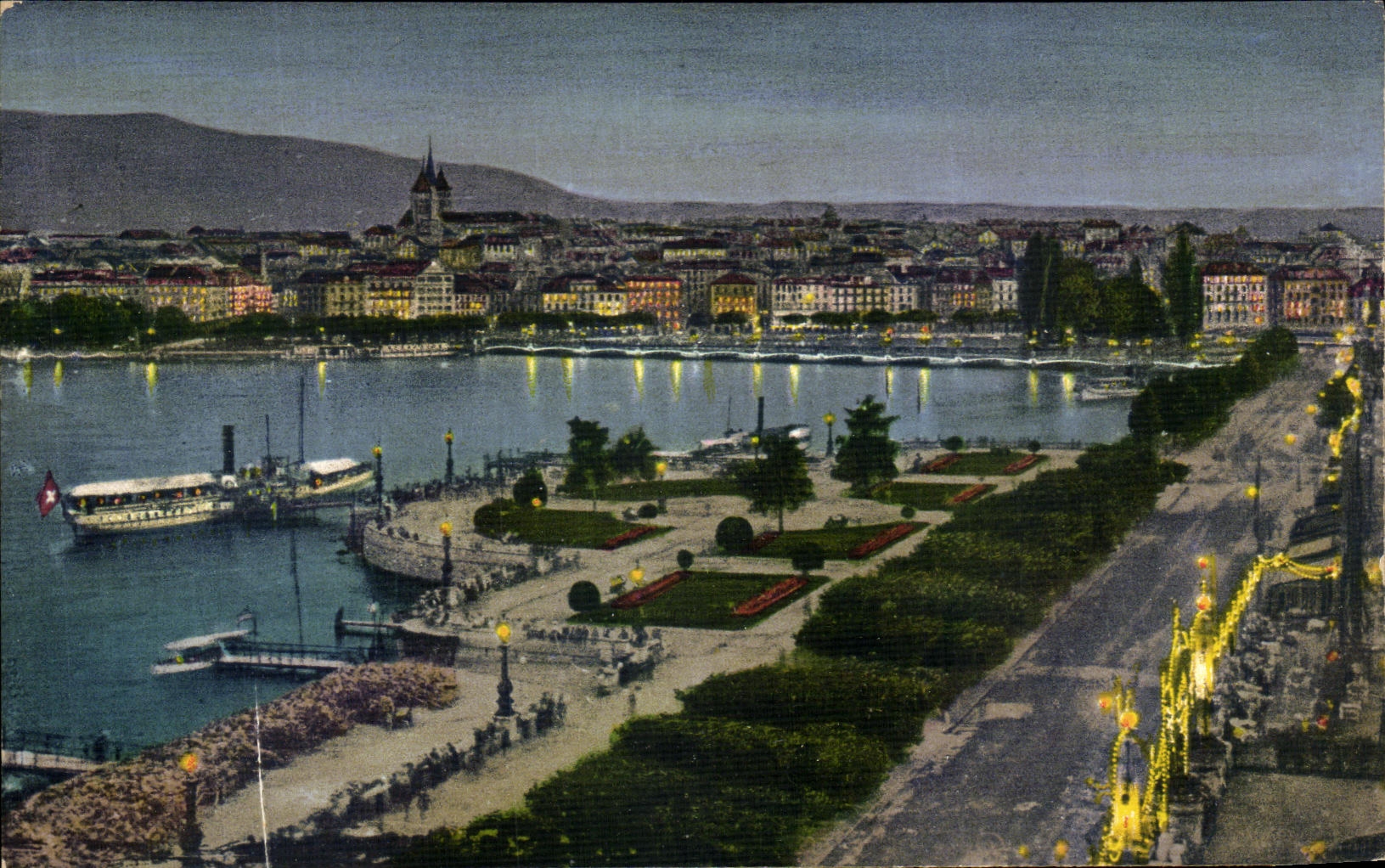 CPA Geneve La Rade de nuit