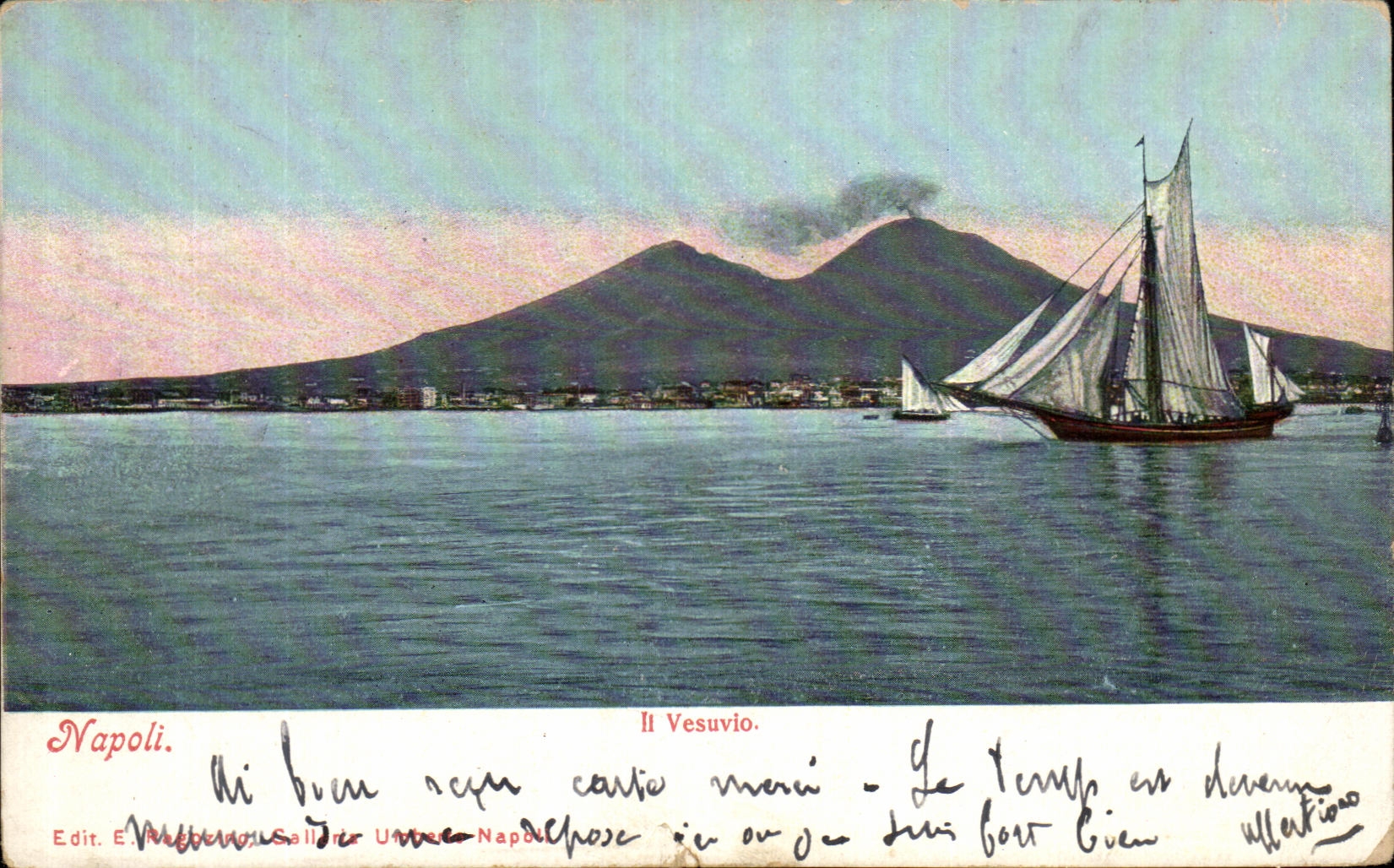 CPA Napoli Il Vesuvio Bateau
