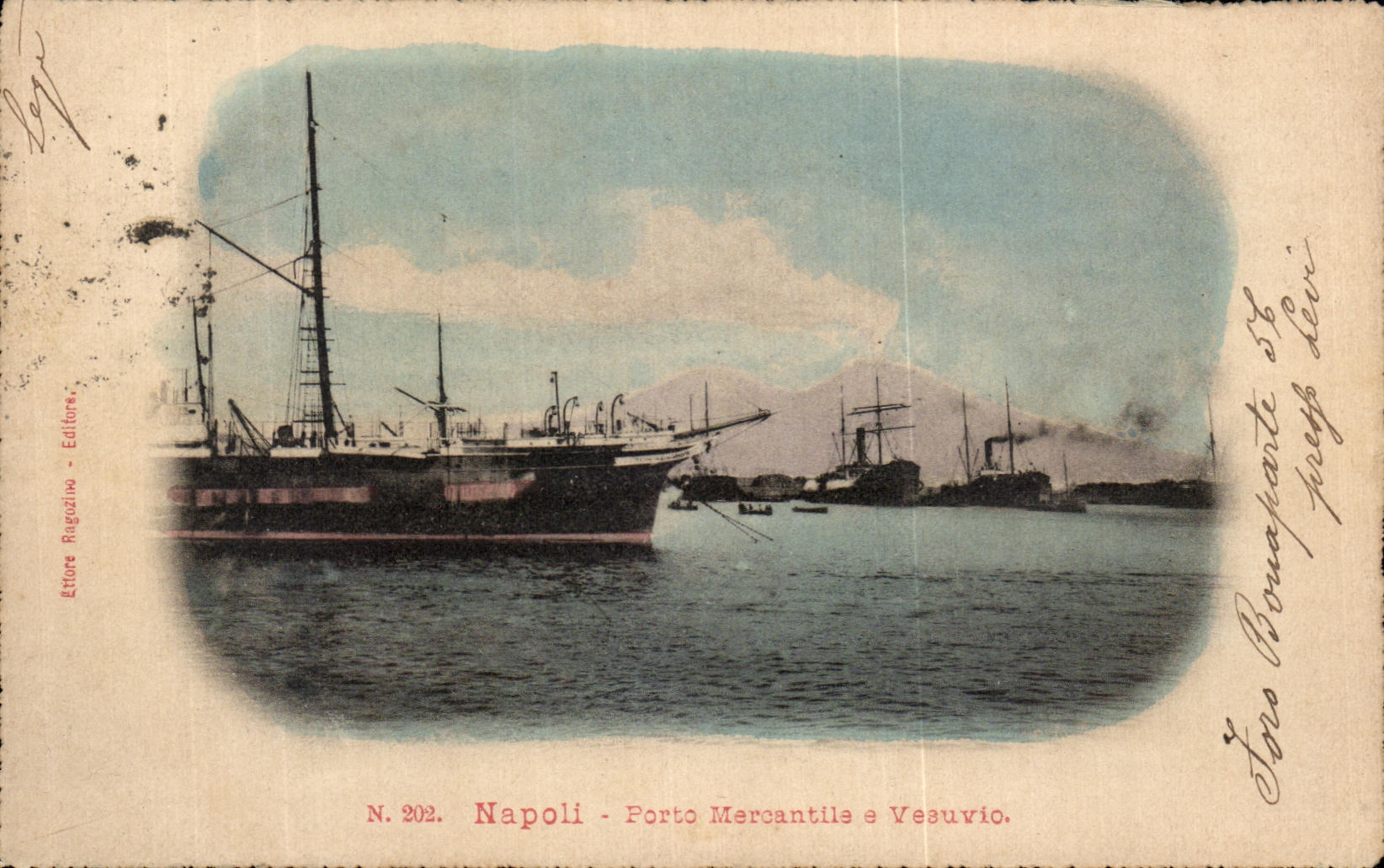 CPA Napoli Porto Mercantile Vesuvio Bateau