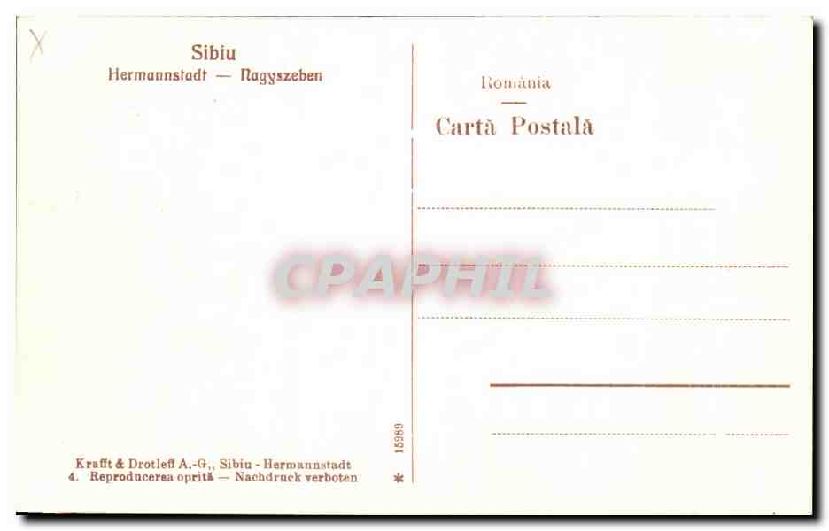 CPA Piaja Regele Ferdinand Konig Ferdinands Ring Sibiu Roumanie — Rückseite