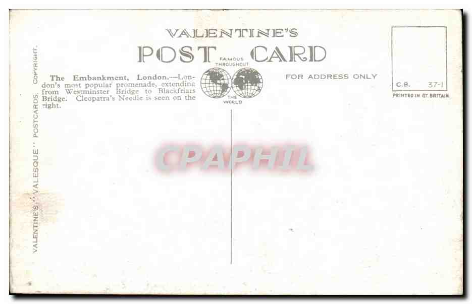 CPA The Embankment London — Verso