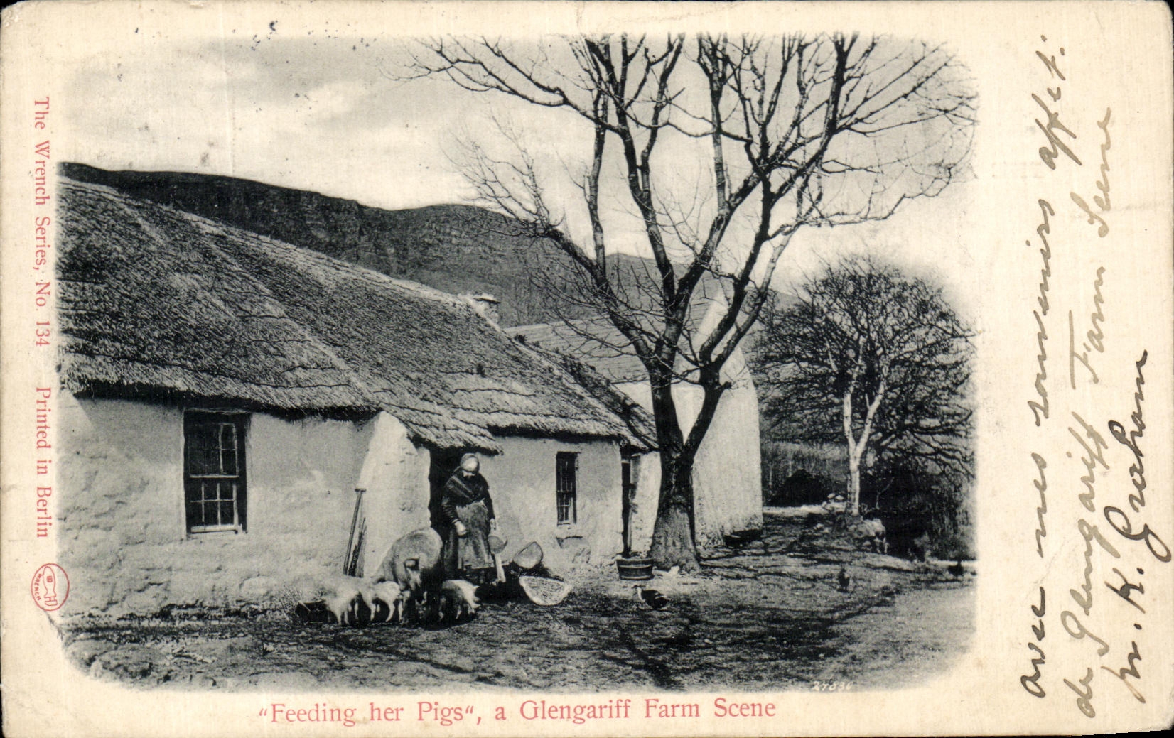 CPA Feeding Her Pigs Glengariff Farm Scence 