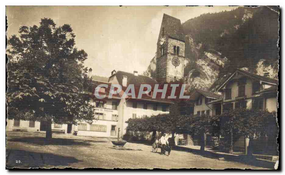 CPA Unterseen Kirche Voiture a chien 