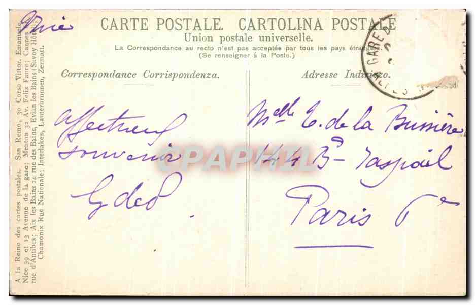 CPA San Remo Le Port Bateau — Rückseite