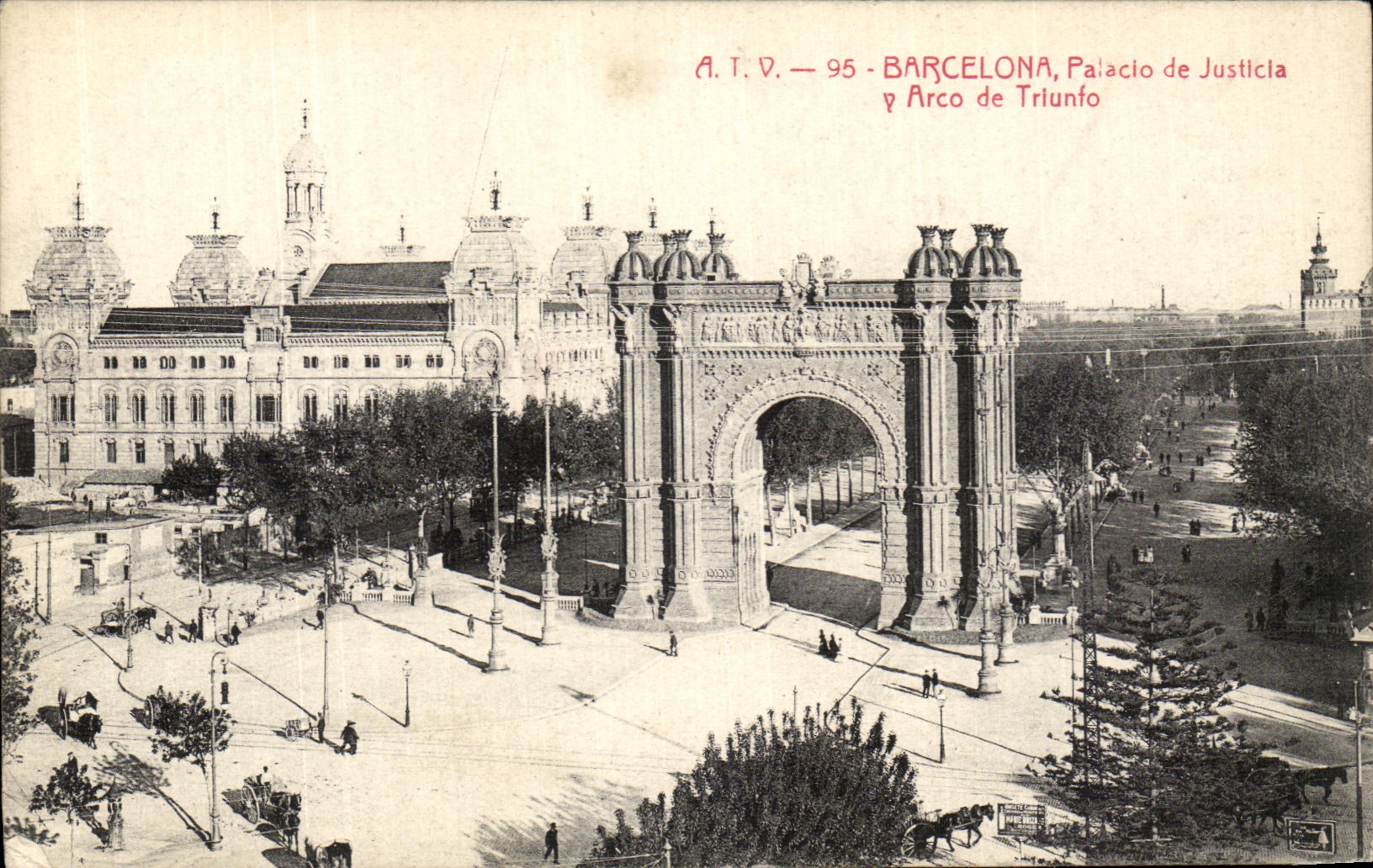 Antike Ansichtskarte Barcelona Palacio de Justicia Y Arco de Triunfo