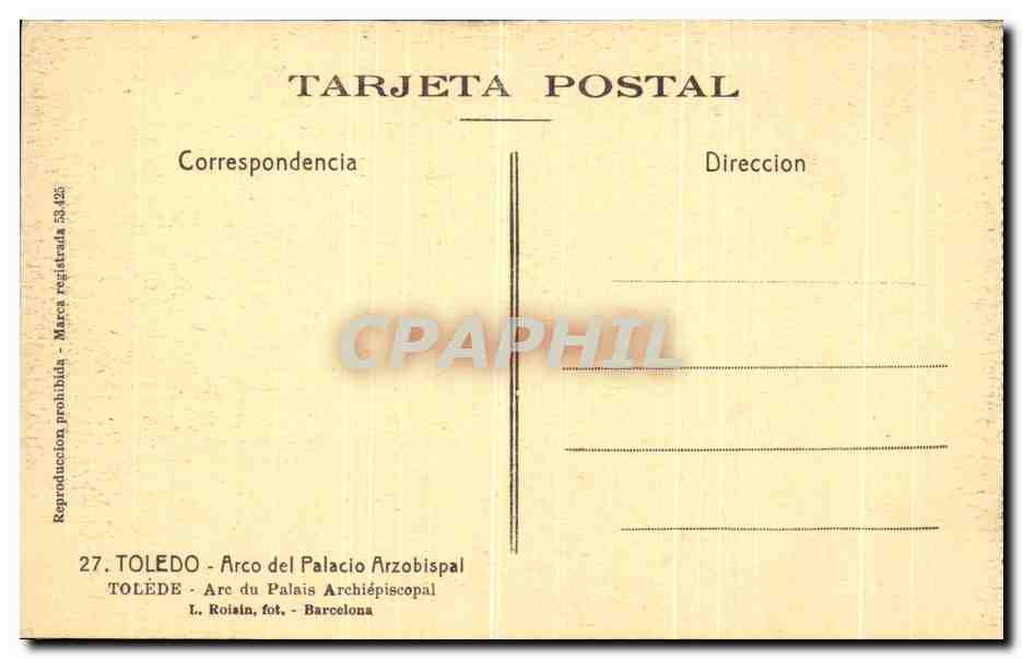 CPA Toledo Arco Del Placio Arzobispal  — Rückseite