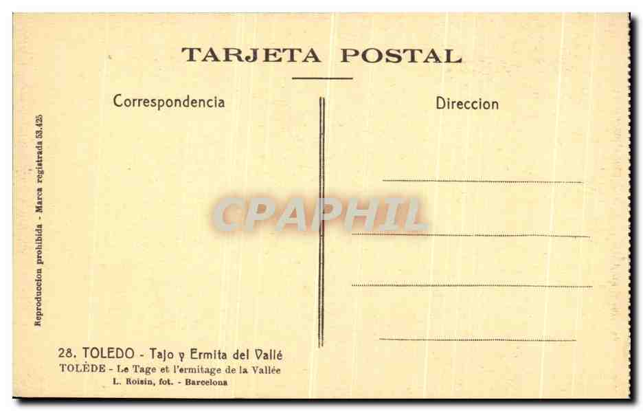 CPA Toledo Tajo Y Ermita Del Valle — Rückseite