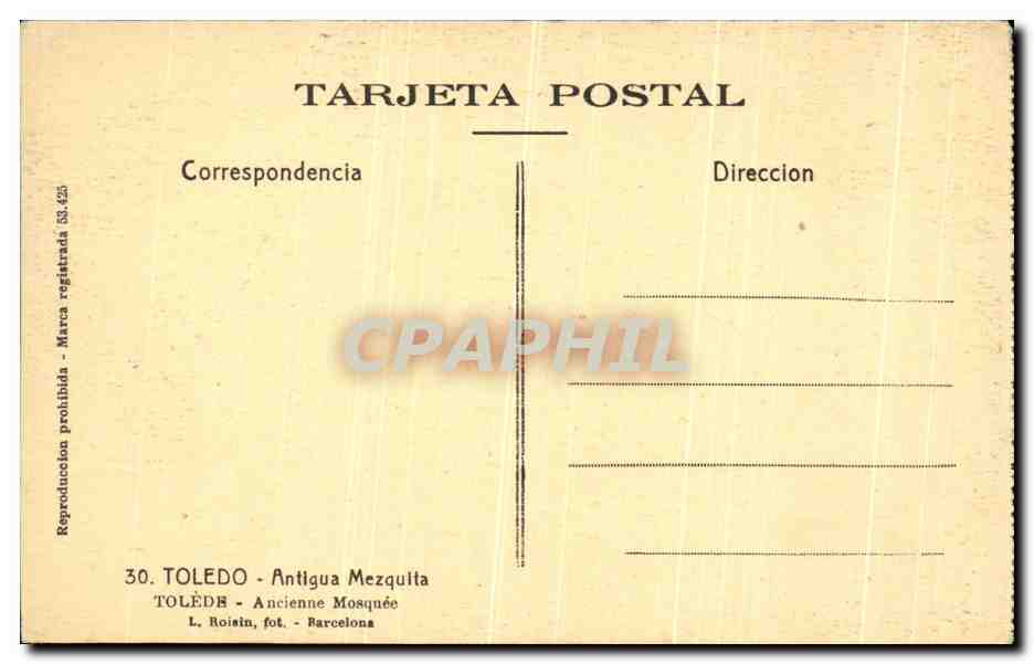CPA Toledo Antigua Mezquita — Back