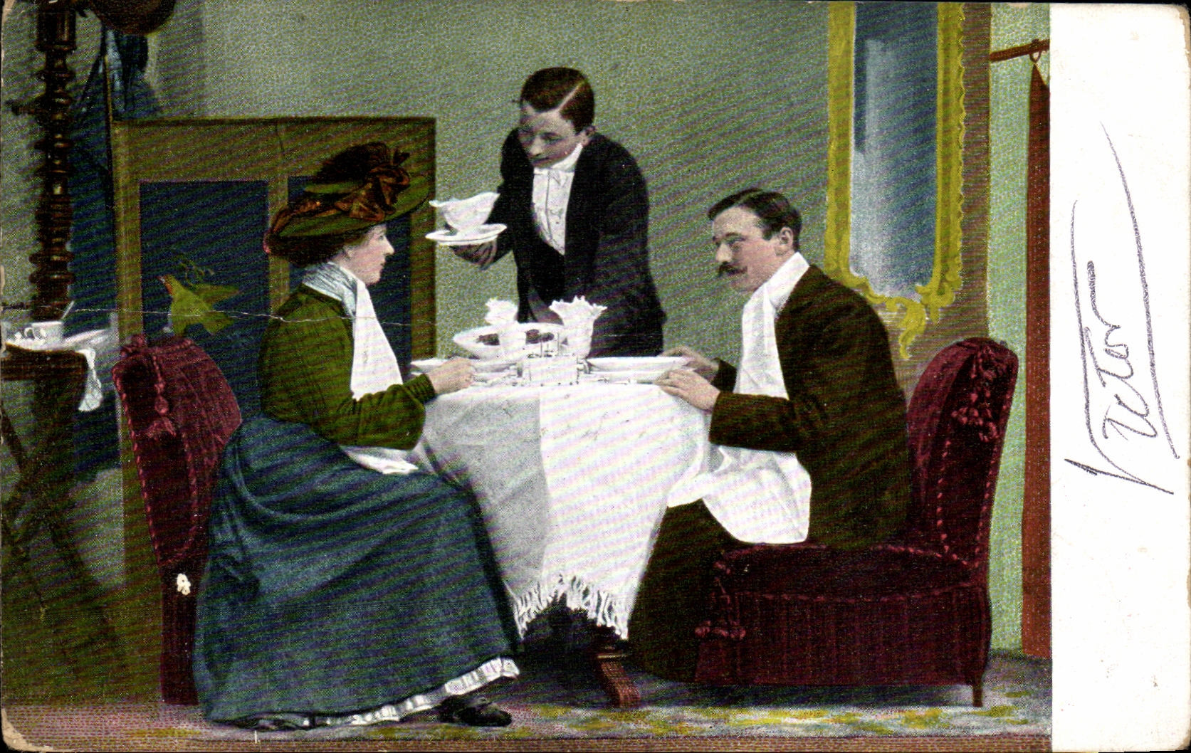 CPA Femme Dejeuner 
