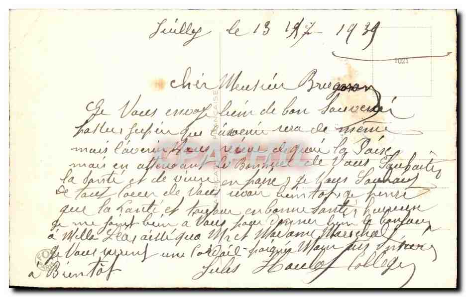 CPA feuillet Le Manneken segent pilote de la TAF colle sur CPA fleurs  — Rückseite
