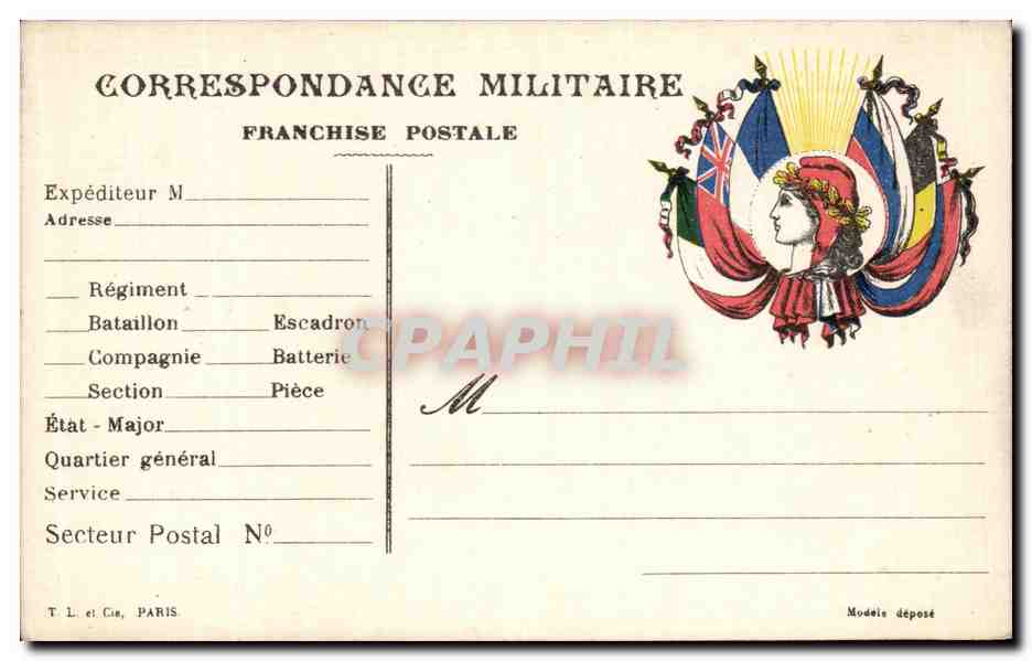 Carte Correspondance Militaire Franchise Marianne Militaria Drapeaux