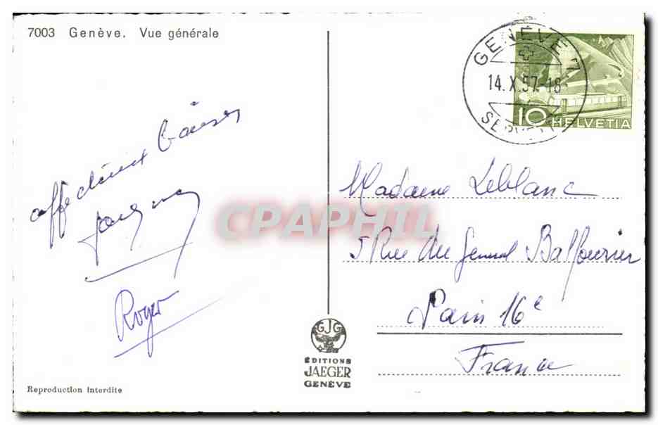 CPA Geneva Vue Generale — Rückseite