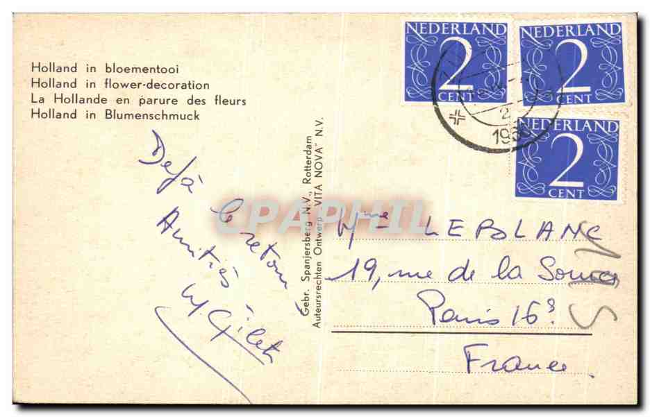 CPM Holland in bloementooi Fleurs Tulipes — Verso