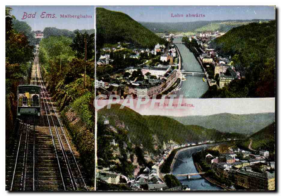 Bad Ems. Malbergbahn — Vue de la ville et du fleuve Lahnu — éditeur non visible