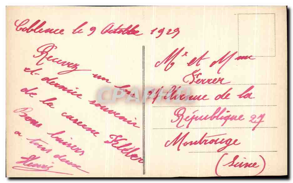 CPA Coblence Caserne kleber Bureau du Colonel et Poste de police Militaria  — Rückseite