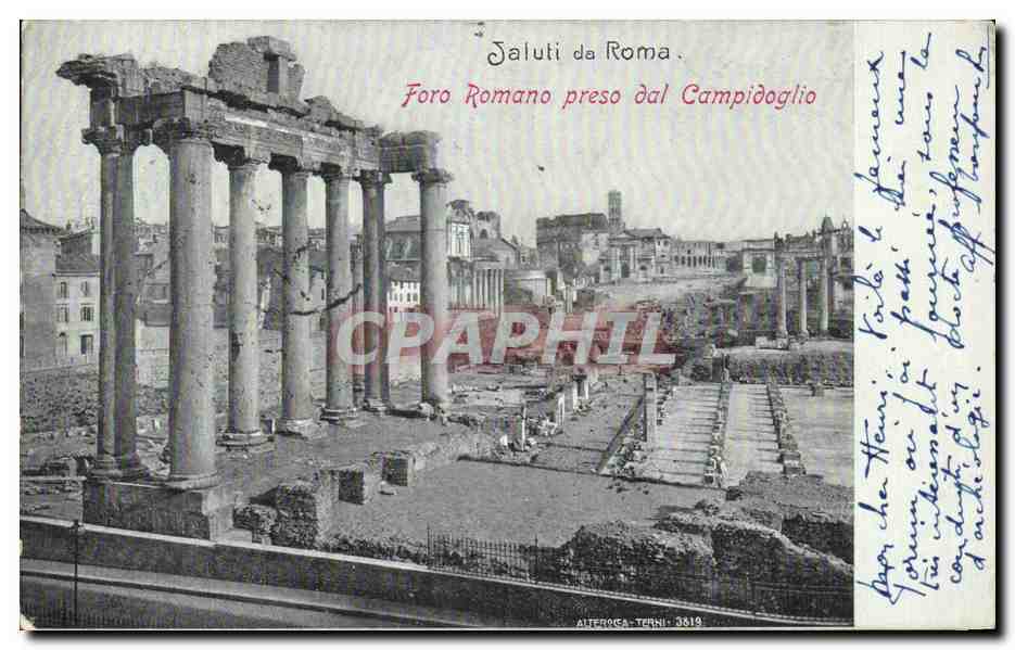 CPA Saluti da Roma Foro Romano preso dal Campidoglio
