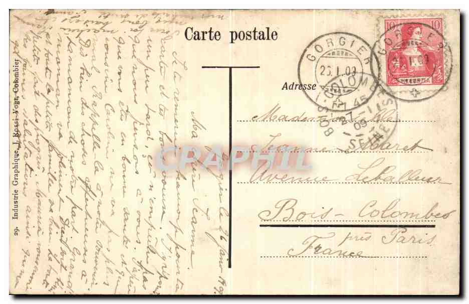 Gorgier - Interior del Pueblo — Industria Graphique J. Rossi, n°29 — Reverso