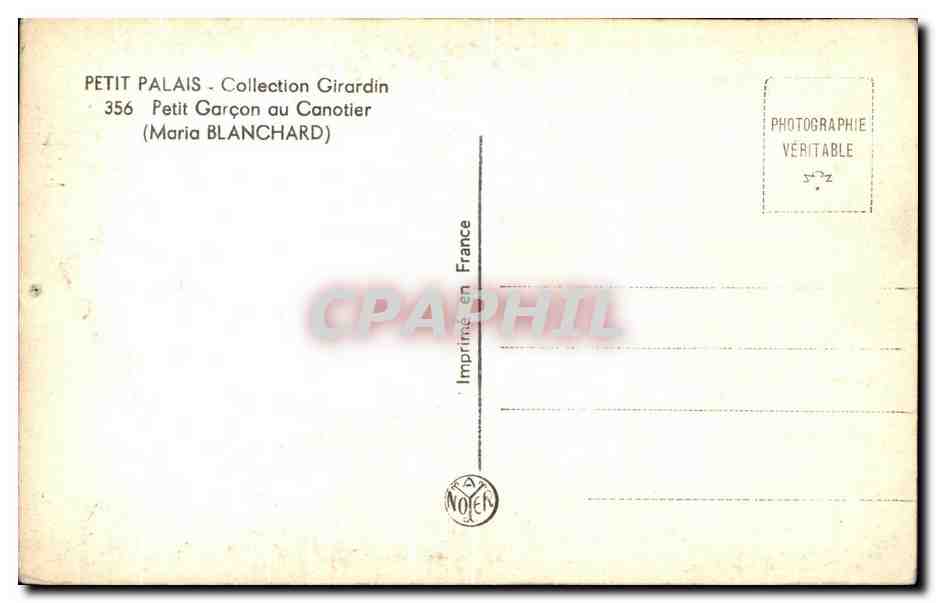 CPA Petit Palais Collectioj Girardin Petit Garcon au Canotier — Verso