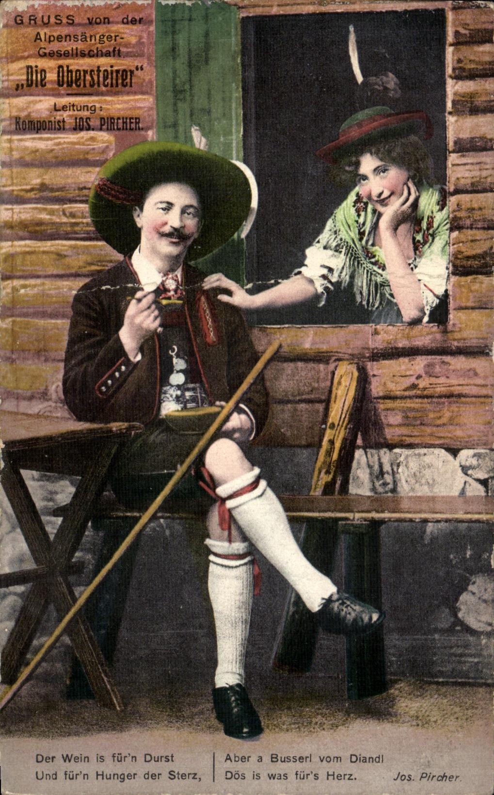 CPA Der Wein is Furn Durst Und Hunger der Sterz Die Obersteirer Folklore 