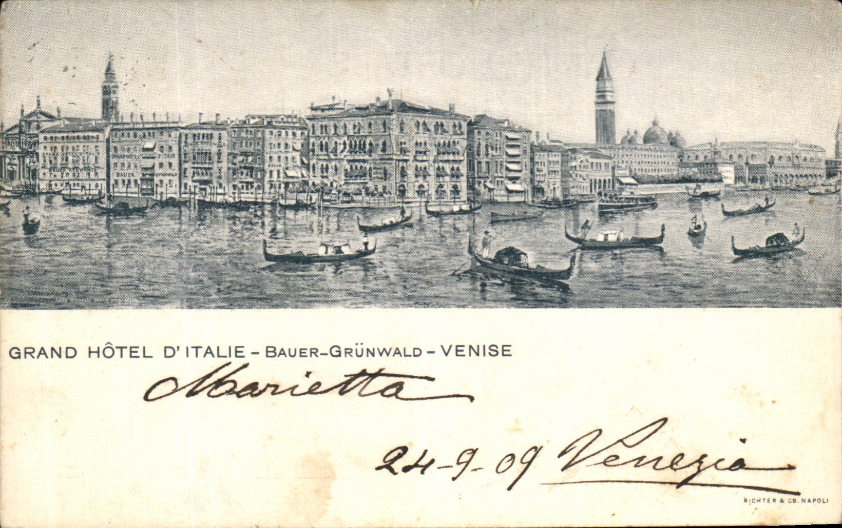 Vue du Grand Hôtel d'Italie à Venise — éditeur Richter & Cie, Naples