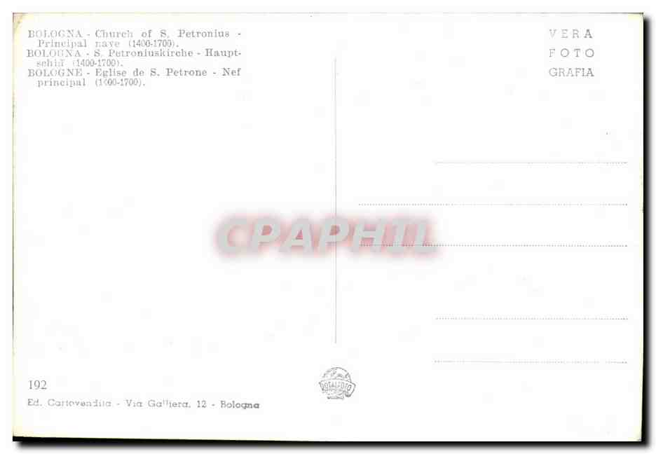 CPA Balogna Santuaria di S Petronoa Navala Principale — Rückseite