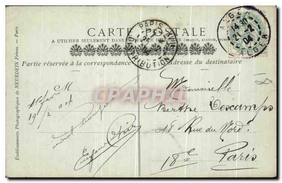 CPA Alger Cour Mauresque du Palais Archiepiscopal Algerie — Back