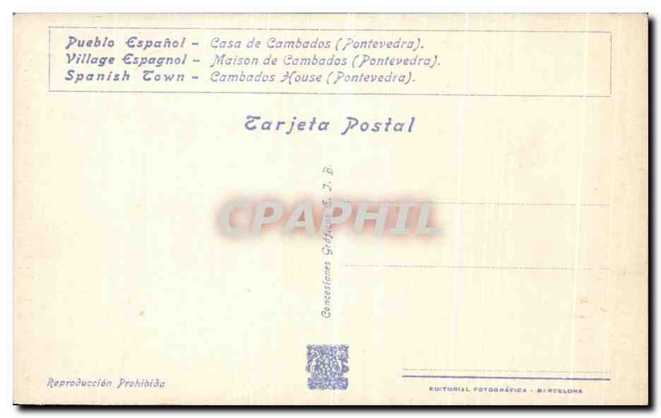 CPA Expostion International de Barcelona 129 Casa de Cambados  — Verso